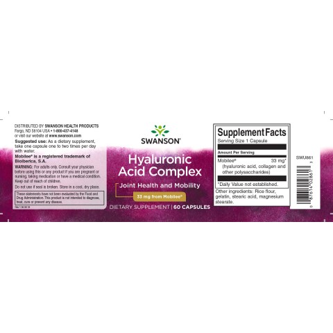 Hialuronskābe un kolagēns, Swanson, 33 mg, 60 kapsulas