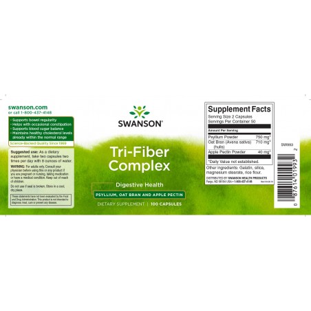 Dietary fiber Tri-Fiber Complex, Swanson, 750mg, 100 capsules