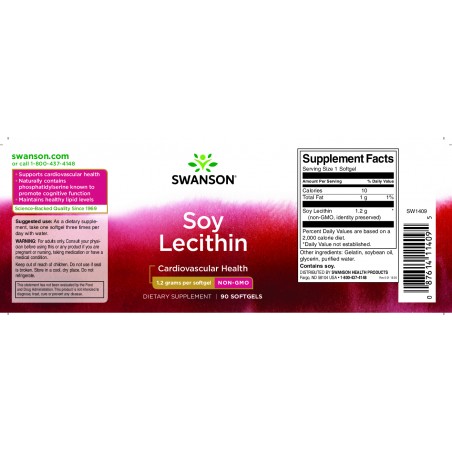 Лецитин без ГМО Soy Lecithin, Swanson, 1200 мг, 90 капсул