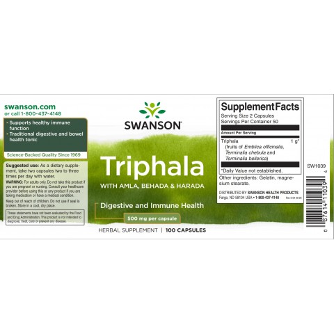 Трифала, Swanson, 500 мг, 100 капсул