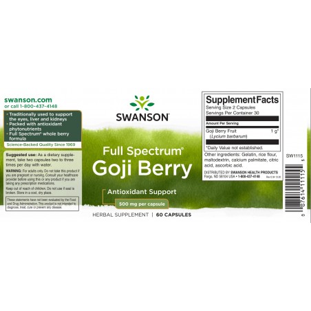 Goji Berries, Swanson, 500mg, 60 Capsules