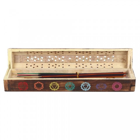 Incense set in a wooden holder-box Chakra