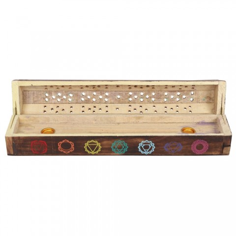 Incense set in a wooden holder-box Chakra