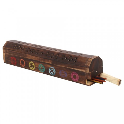 Incense set in a wooden holder-box Chakra