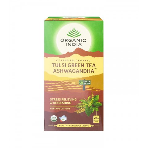 Аюрведический чай Tulsi Green Tea Ashwagandha, Organic India, 25 пакетиков