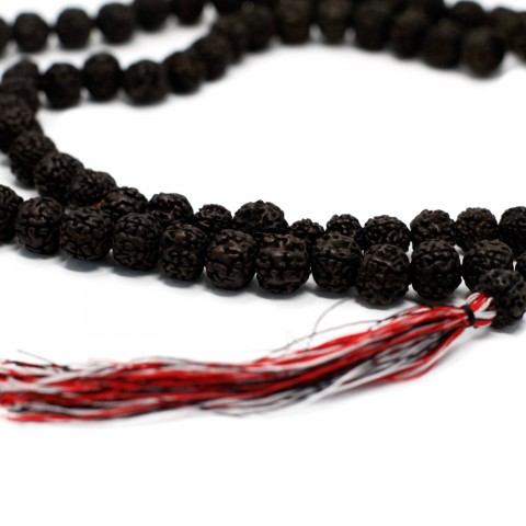 Rudraksha necklace Mala, dark brown, 108 beads with tassel