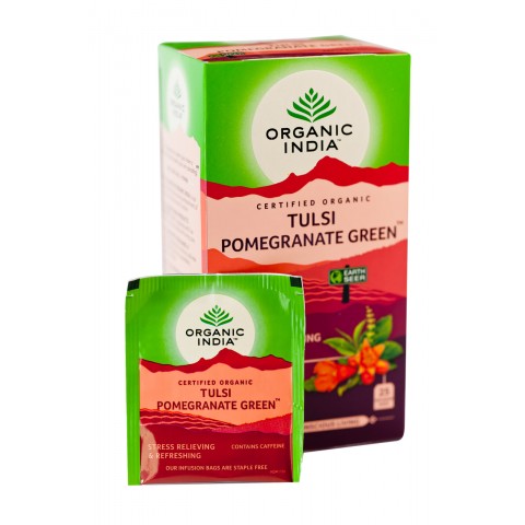 Ajūrvēdas tēja Tulsi Pomegranate Green, Organic India, 25 paciņas