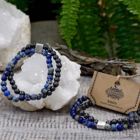 Magnetic double bracelet for correct and clear thinking Sodalite