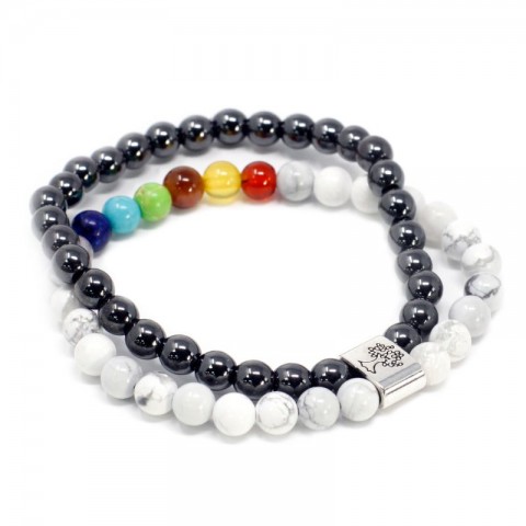 Magnetic double bracelet for peace and wisdom White Howlite Chakra