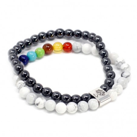 Magnetic double bracelet for peace and wisdom White Howlite Chakra