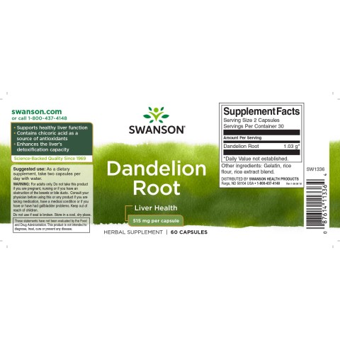 Pieneņu saknes, Swanson, 515 mg, 60 kapsulas