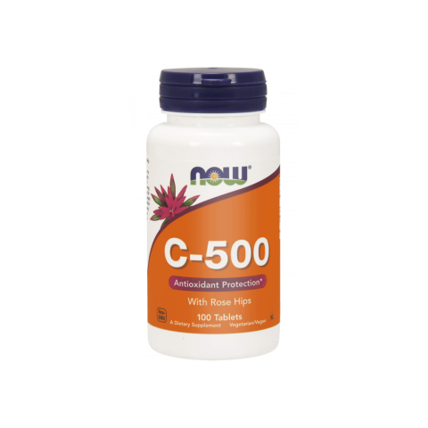 C-500 vitamīns ar mežrozēm, NOW, 100 tabletes