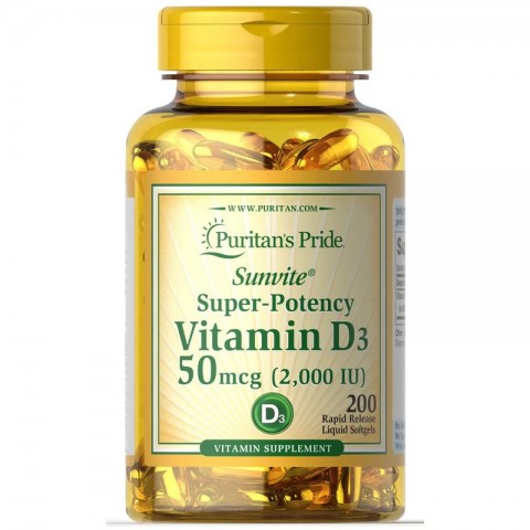D3 vitamīns 2000 SV, Puritan's Pride, 50mcg, 200 softgeles