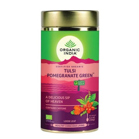 Ajūrvēdas tēja Tulsi Granātābolu zaļā, beramā, Organic India, 100g