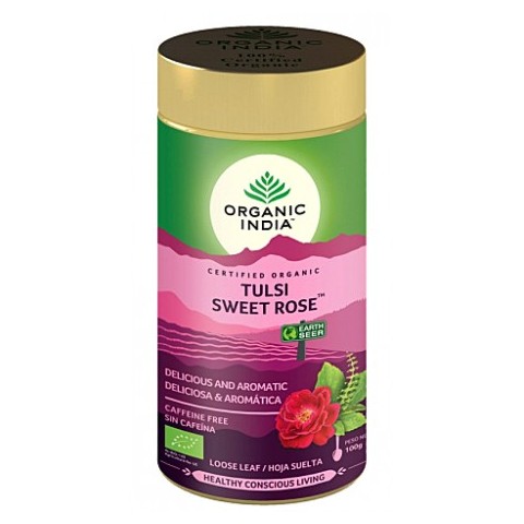 Ajūrvēdas tēja Tulsi Sweet Rose, birstoša, Organic India, 100g