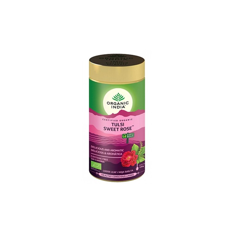 Ajūrvēdas tēja Tulsi Sweet Rose, birstoša, Organic India, 100g