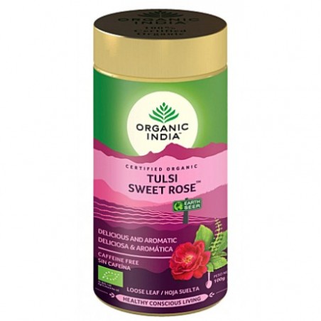 Ajūrvēdas tēja Tulsi Sweet Rose, birstoša, Organic India, 100g