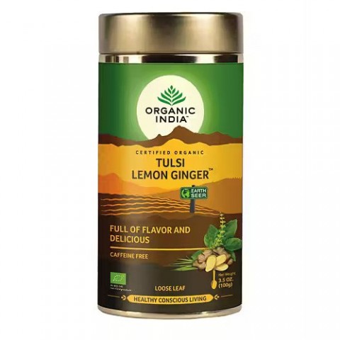 Ajūrvēdas tēja Tulsi Lemon Ginger, birstoša, Organic India, 100g