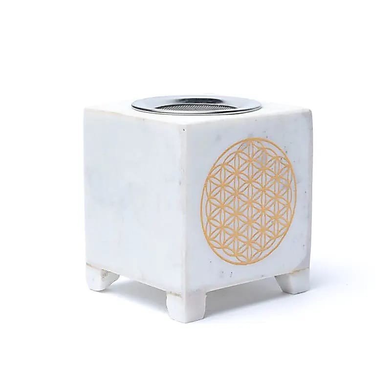 White marble incense burner Flower of Life