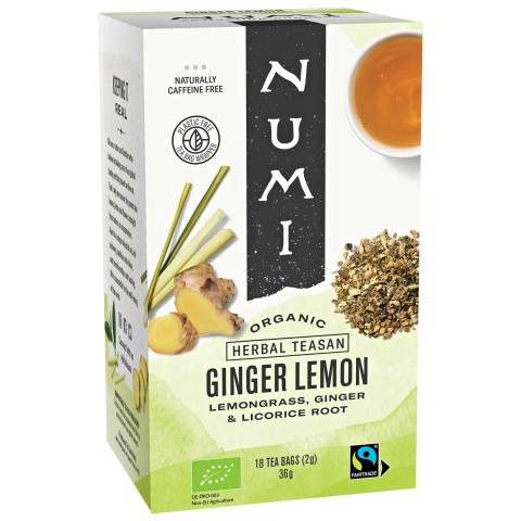 Ginger and lemongrass tea with liquorice, organic, Numi Tea, 18 packets