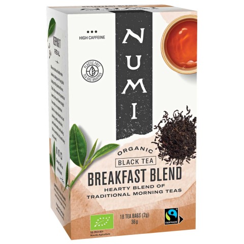 Melnās tējas brokastu maisījums, organiskā tēja, Numi Tea, 18 paciņas