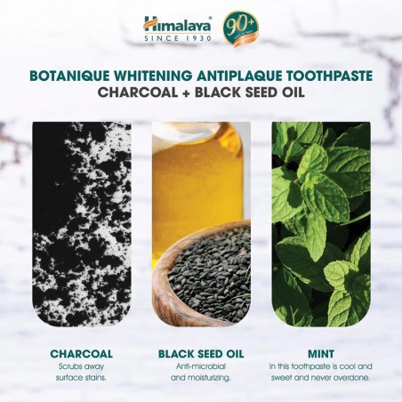 Whitening toothpaste against plaque with charcoal and black cumin oil, Himalaya, 113g