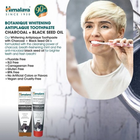 Whitening toothpaste against plaque with charcoal and black cumin oil, Himalaya, 113g