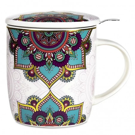 Tea cup with strainer Mandala Turquoise, 400ml