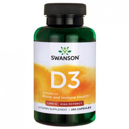 D3 vitamīns 1000TV, 25 mcg, Swanson, 250 kapsulas