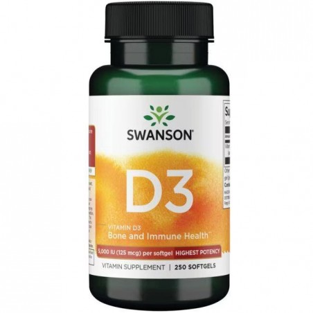 D3 vitamīns 5000 IU, 125 mcg, Swanson, 250 kapsulas