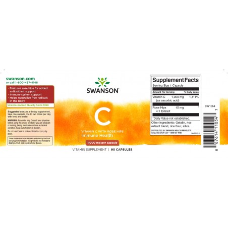 Vitamin C with Rose Hips extract, Swanson, 1000mg, 90 capsules