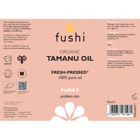 Tamanu eļļa, organiska, Fushi, 50ml