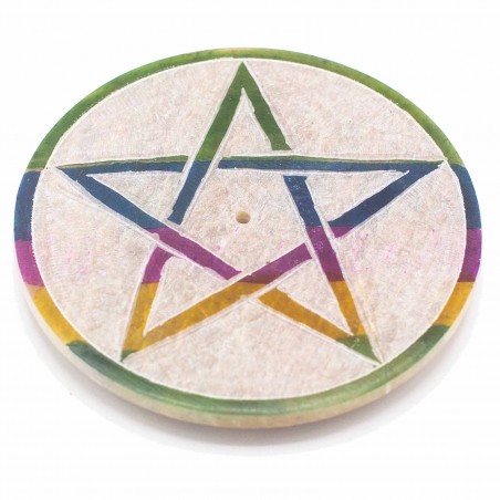 Soapstone disc incense holder Pentagram, 8cm