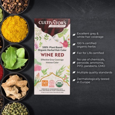 Herbal hair dye Wine Red, organic, Cultivator's, 100g