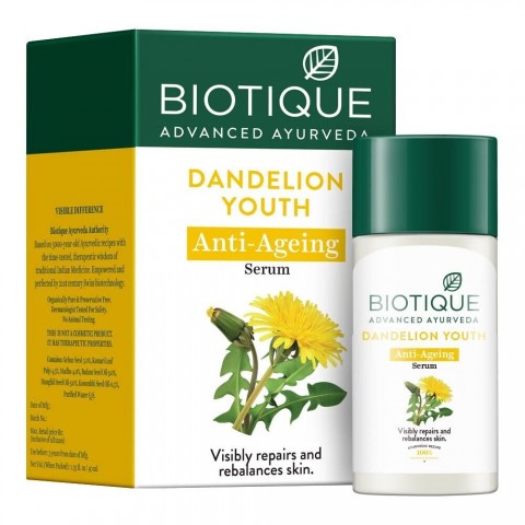 Dandelion BIO serums pret novecošanos ar pieneņu ekstraktu, Biotique, 40ml
