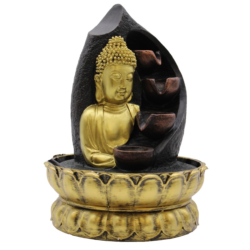 Ūdens strūklaka Zelta Buda un pārpildīti trauki, 30 cm