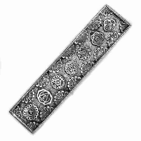 Polished aluminium Chakra oblong incense holder, 23 cm