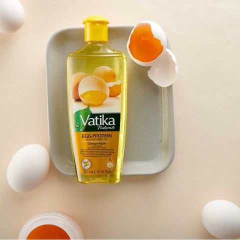 Atjaunojoša eļļa bojātiem matiem Egg Protein, Dabur Vatika, 200 ml