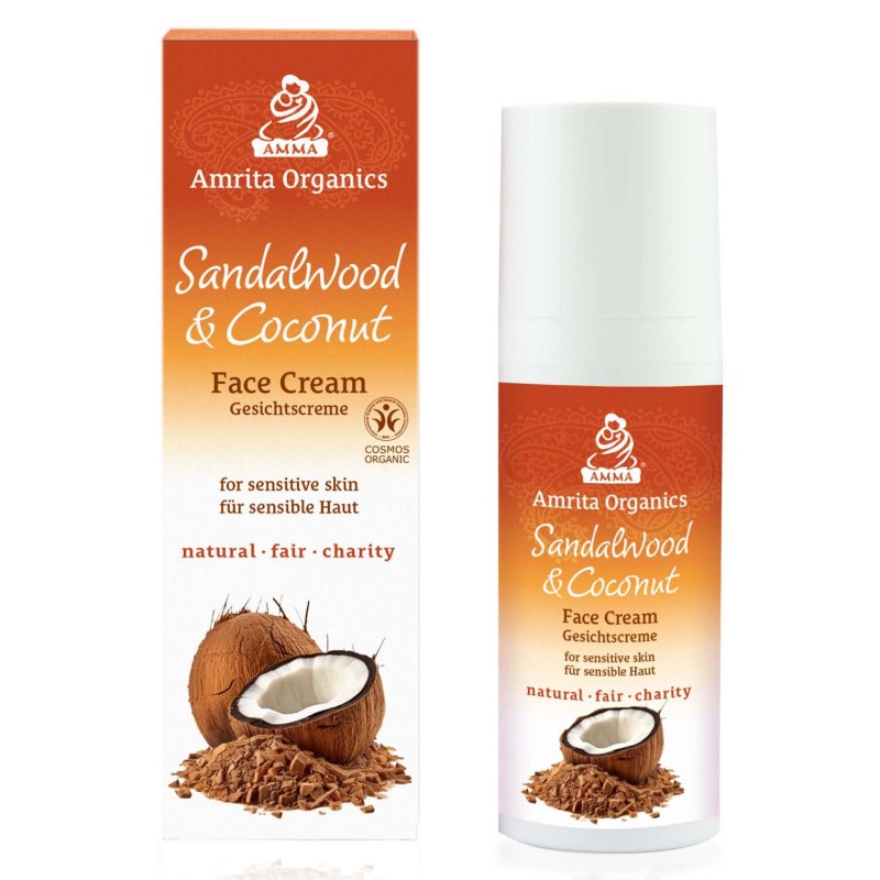 Sejas krēms problemātiskai ādai un ādai ar akne Sandalwood & Coconut, Amrita Organics, 50 ml