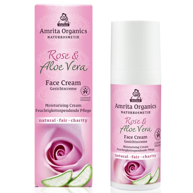 Mitrinošs sejas krēms Rose & Aloe Vera, Amrita Organics, 50 ml