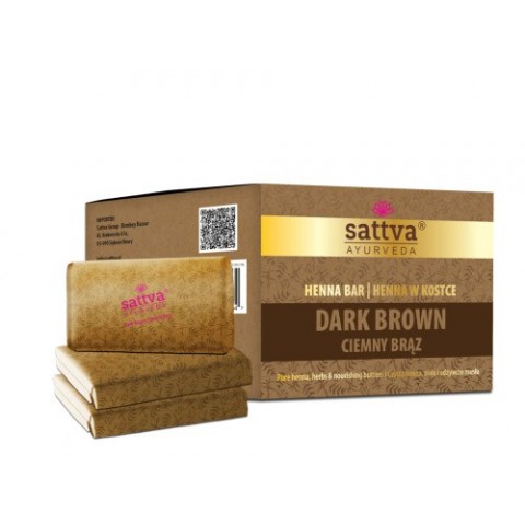 Tumši brūnas augu matu krāsas kubiņi Henna Bar, Sattva Ayurveda, 3x80g