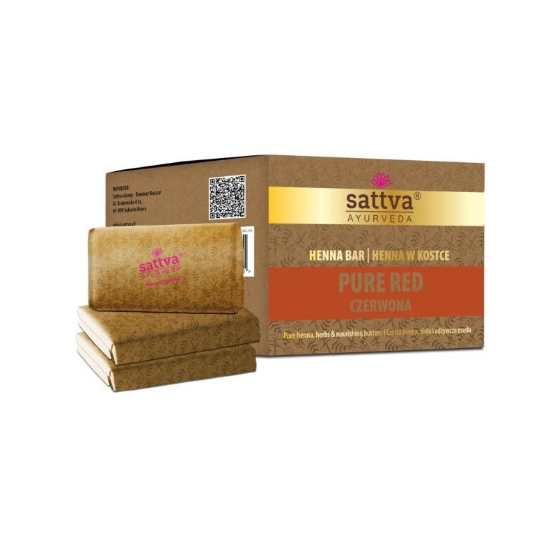 Augu sarkanā matu krāsa Henna Bar, Sattva Ayurveda, 3x80g