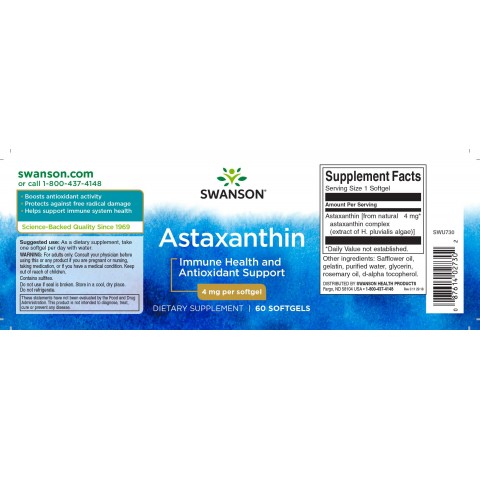 Astaksantīns, Swanson, 4mg, 60 kapsulas