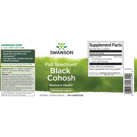 Pilna spektra melnais kohoss, Swanson, 540mg, 60 kapsulas