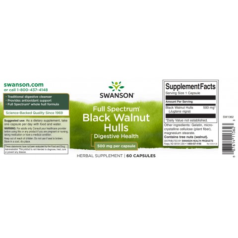 Melnais valrieksts Black Walnut, Swanson, 500mg, 60 kapsulas