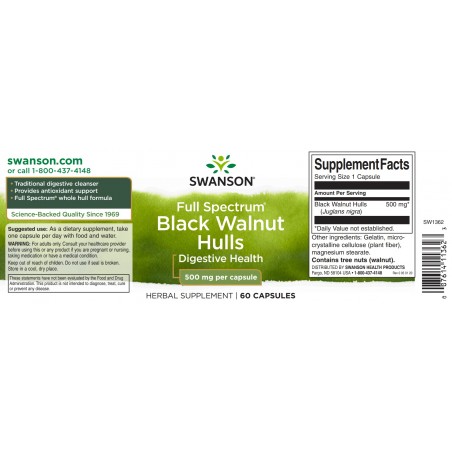 Melnais valrieksts Black Walnut, Swanson, 500mg, 60 kapsulas