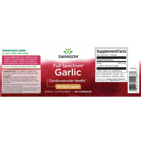 Ķiploki, Swanson, 400 mg, 60 kapsulas