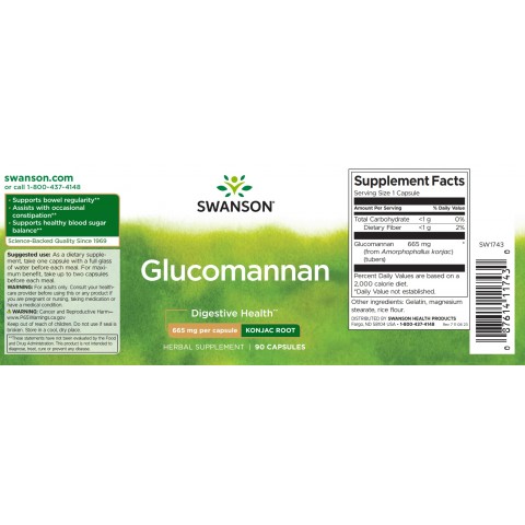 Glucomannan, Swanson, 665mg, 90 capsules