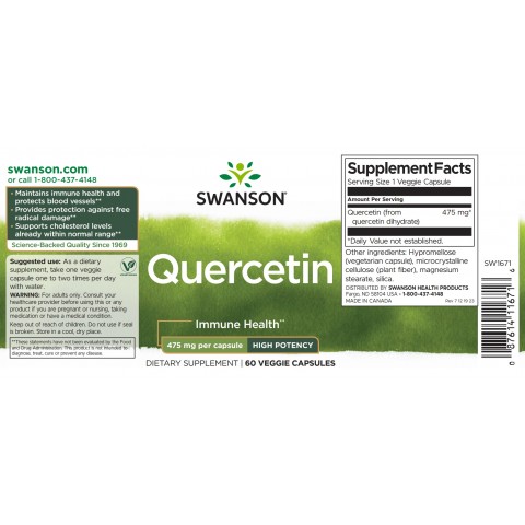 Kvercetīns, Swanson, 475 mg, 60 kapsulas