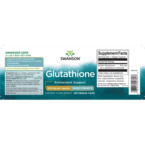 L-Glutationa samazināts, Swanson, 200mg, 60 kapsulas